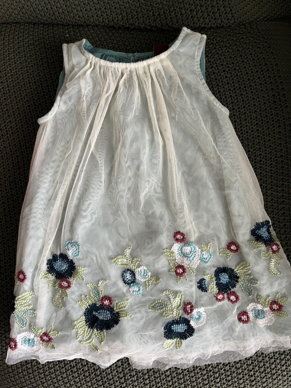 Tea Collection Sift Yellow Tulle, Teal Underlay Floral Embroidered Girl's Dress